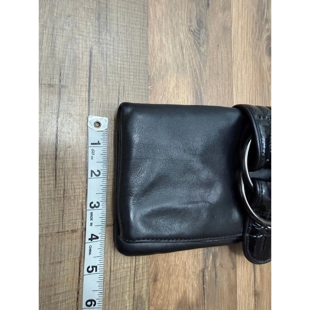 Hobo International Black Leather Foldover Clutch Bag Patent Ring Hardware
